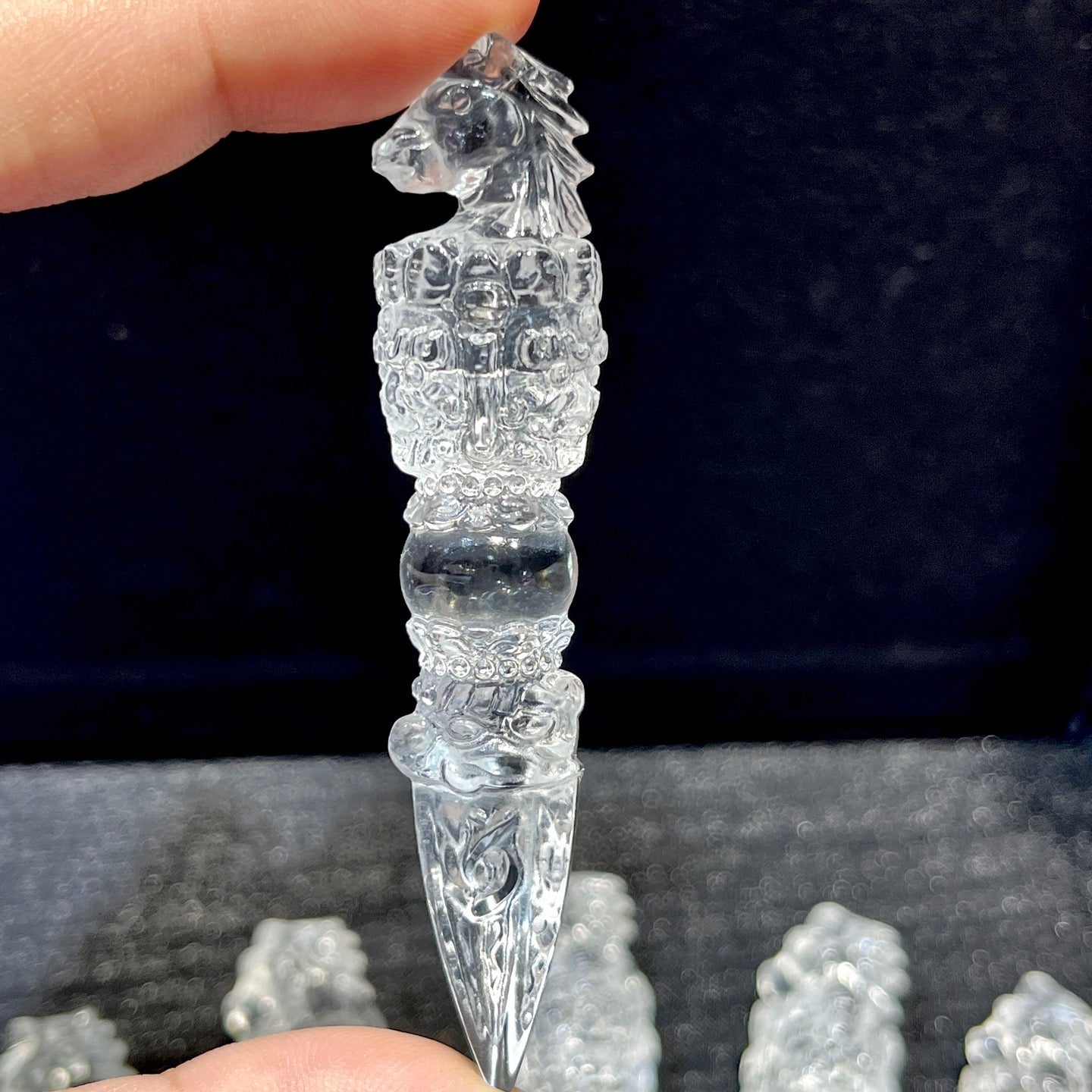Natural white crystal horse-head golden spear