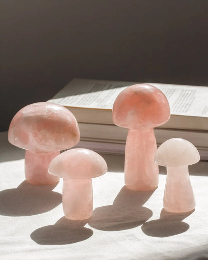 Pretty in Pink Rose Quartz Gemstone Standing Mushroom